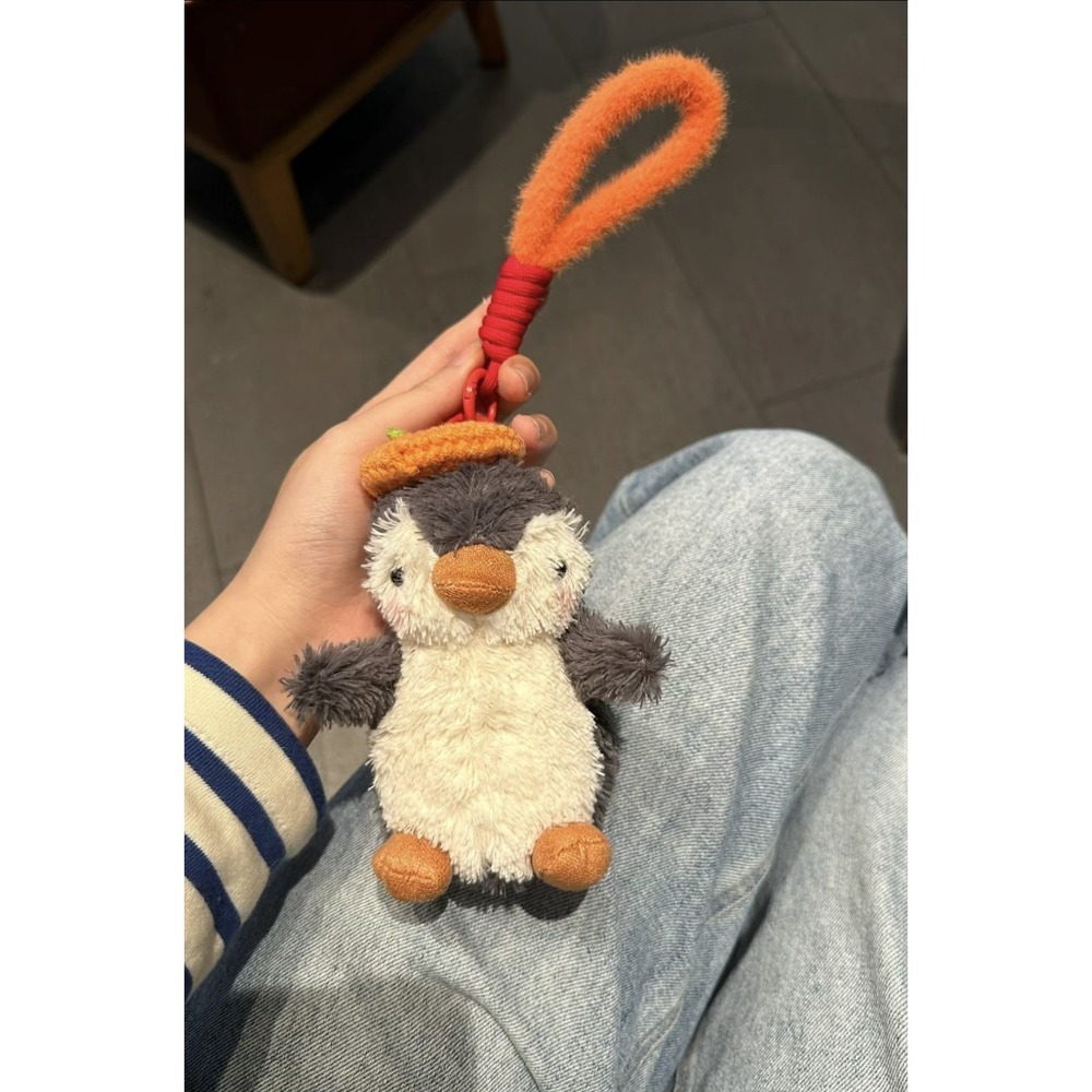 Plush Little Penguin Orange Hat Keychain Bag Charm Backpack Pendant